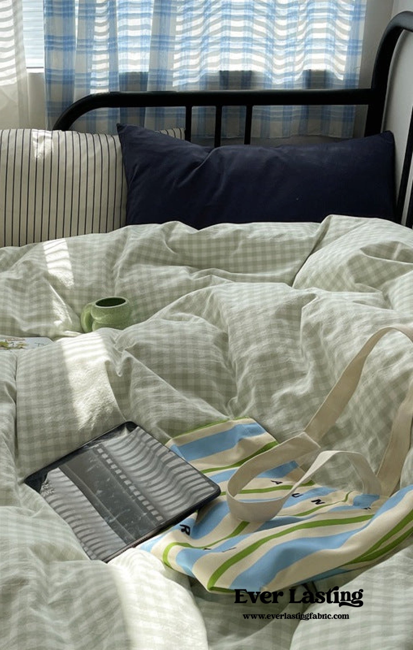 Mixed Gingham Striped Bedding Set / Brown