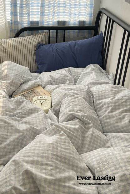 Mixed Gingham Striped Bedding Set / Brown