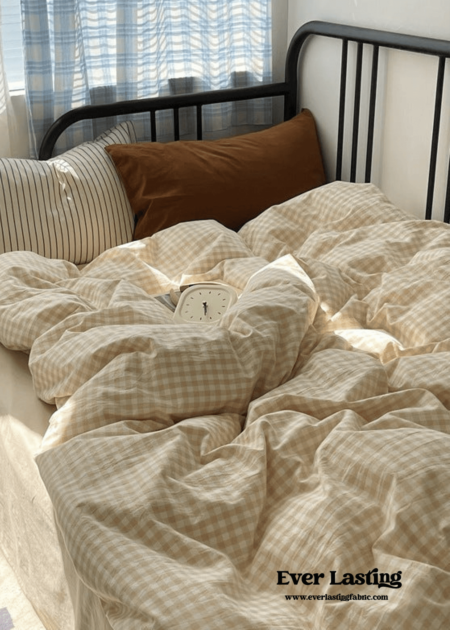 Mixed Gingham Striped Bedding Set / Brown