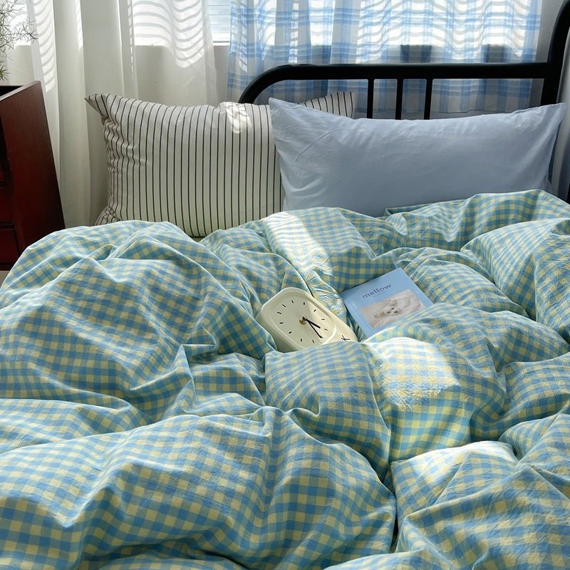 Mixed Gingham Striped Bedding Set / Brown
