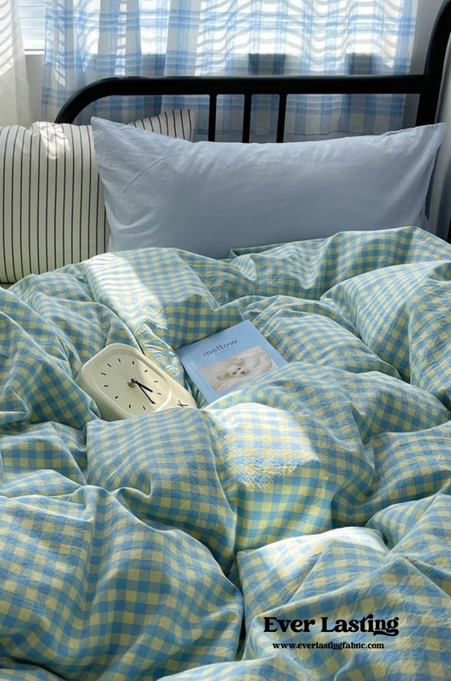 Mixed Gingham Striped Bedding Set / Brown