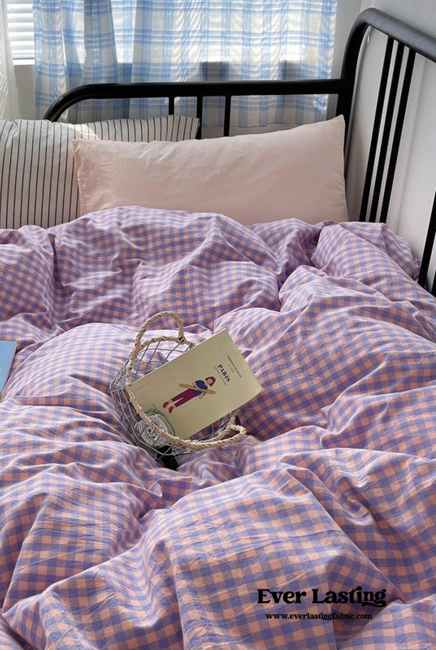 Mixed Gingham Striped Bedding Set / Brown