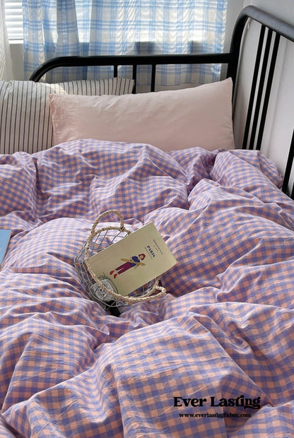 Mixed Gingham Striped Bedding Set / Brown