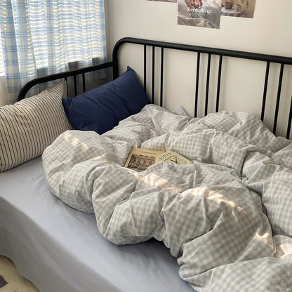 Mixed Gingham Striped Bedding Set / Mint Green
