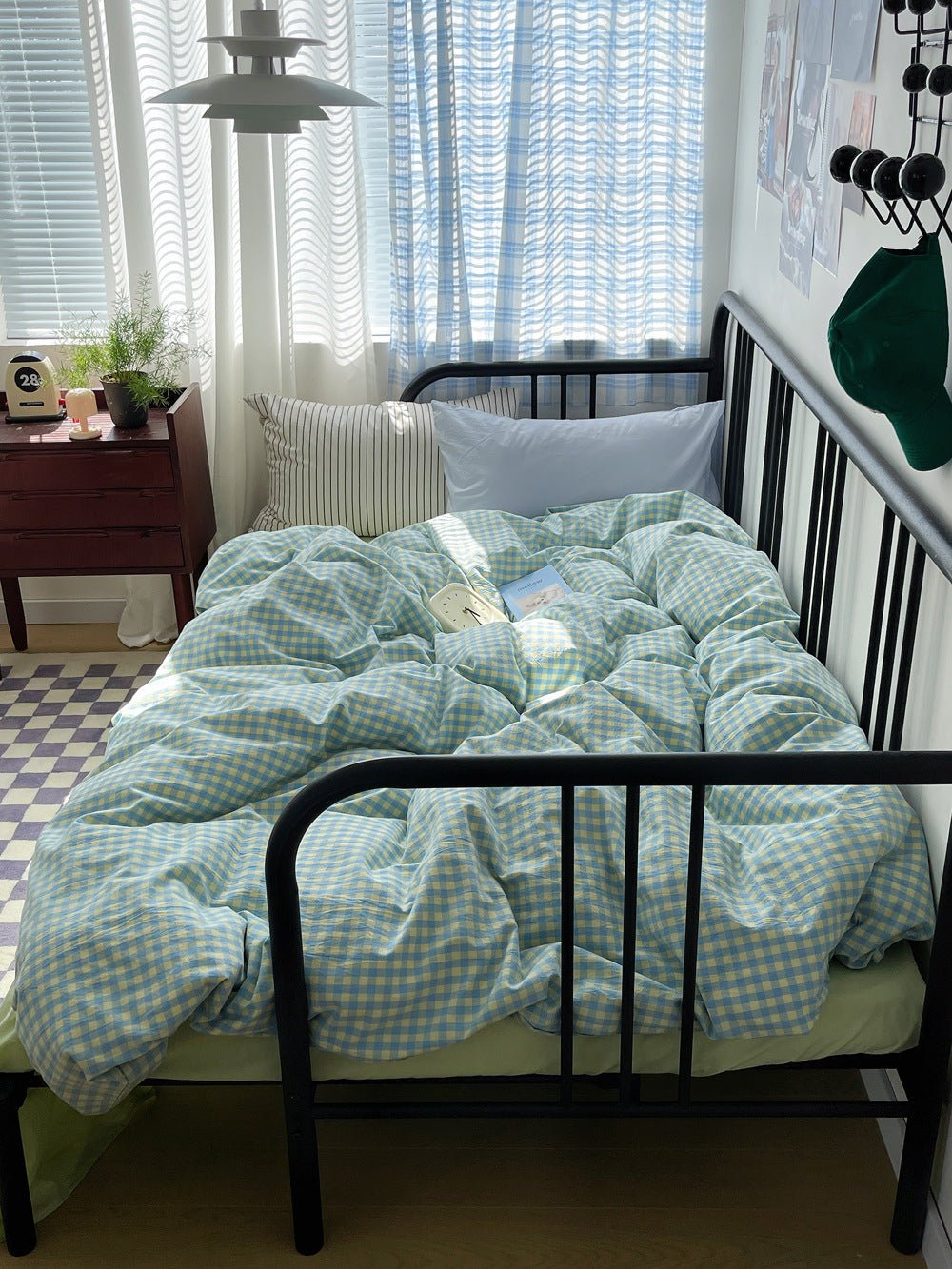 Mixed Gingham Striped Bedding Set / Mint Green