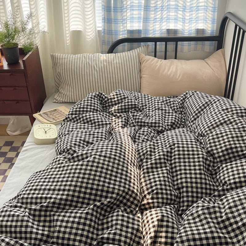 Mixed Gingham Striped Bedding Set / Pink