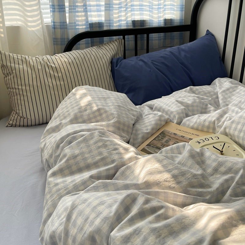 Mixed Gingham Striped Bedding Set / Pink