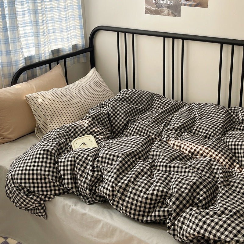 Mixed Gingham Striped Bedding Set / Pink