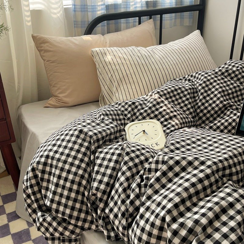 Mixed Gingham Striped Bedding Set / Pink