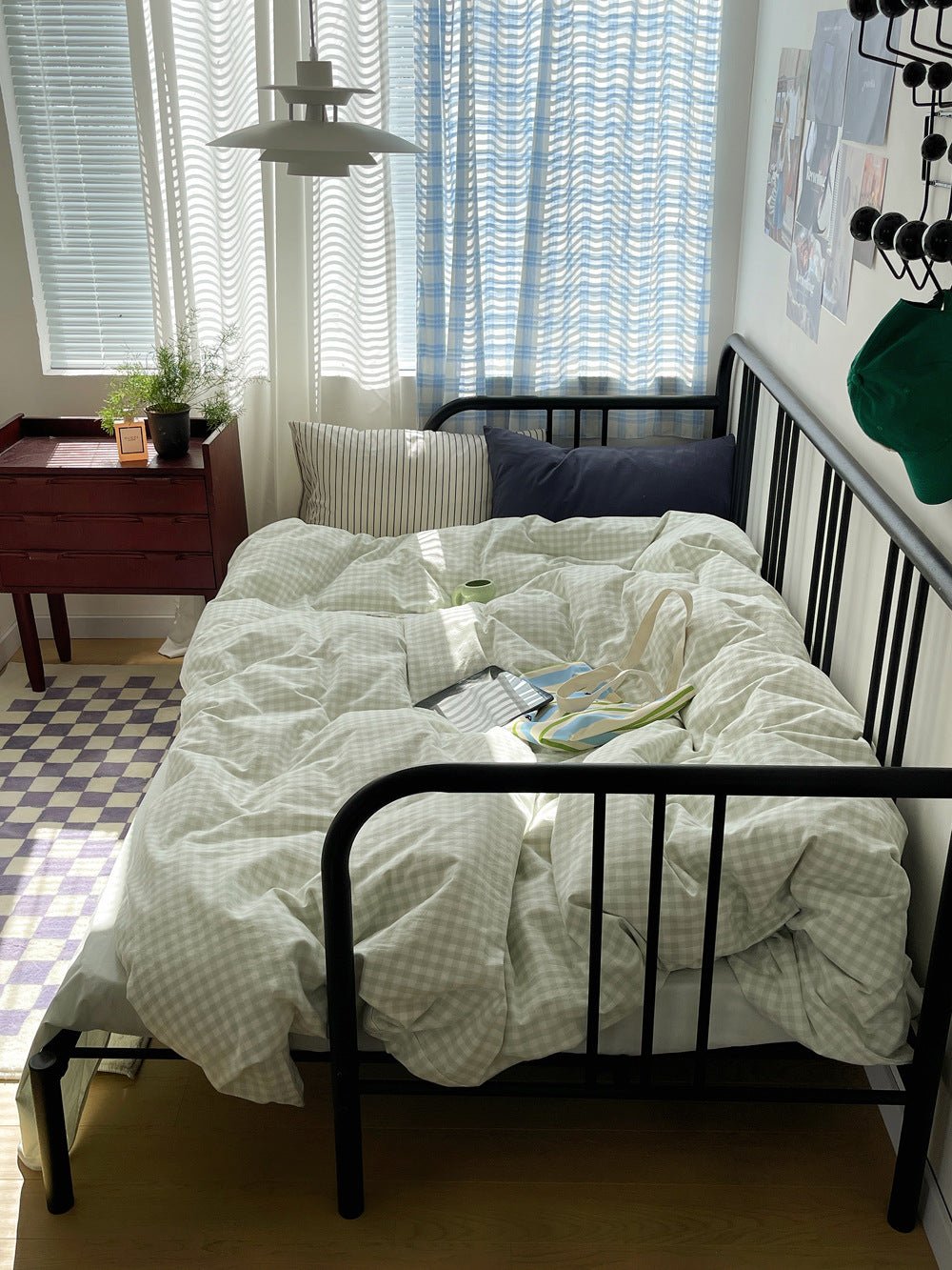 Mixed Gingham Striped Bedding Set / Pink