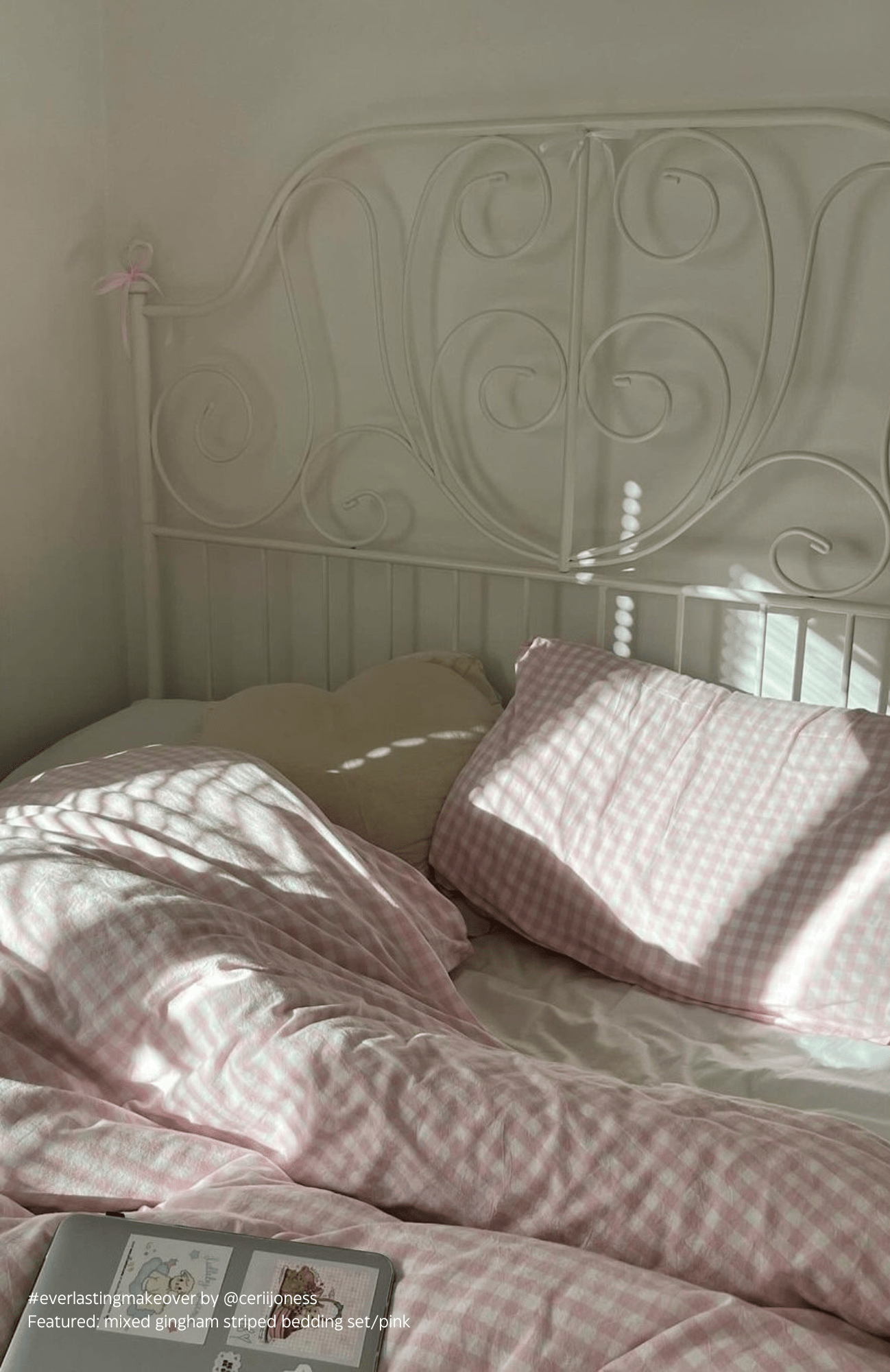 Mixed Gingham Striped Bedding Set / Pink