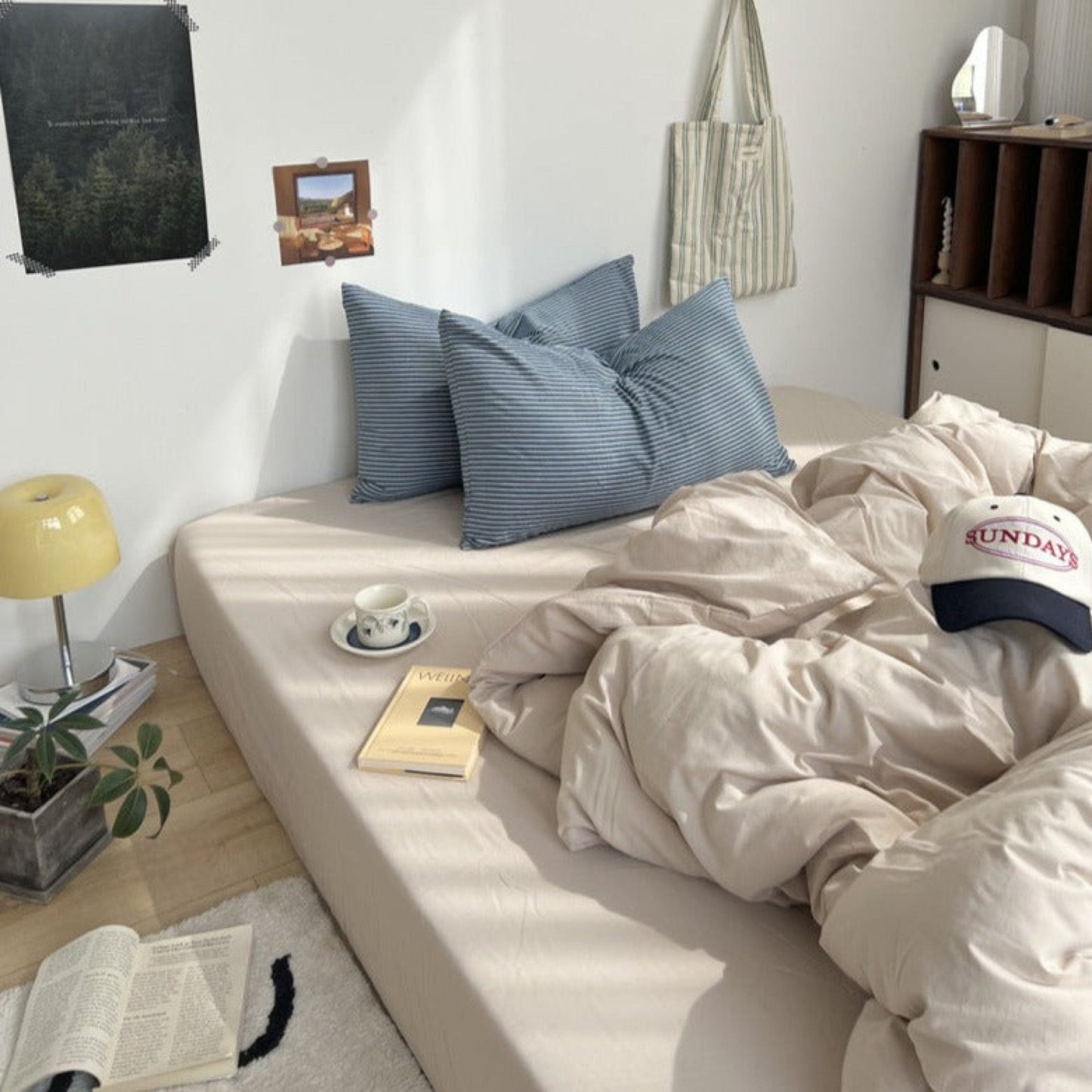 Mixed Stripe Washed Cotton Bedding Set / Olive Green