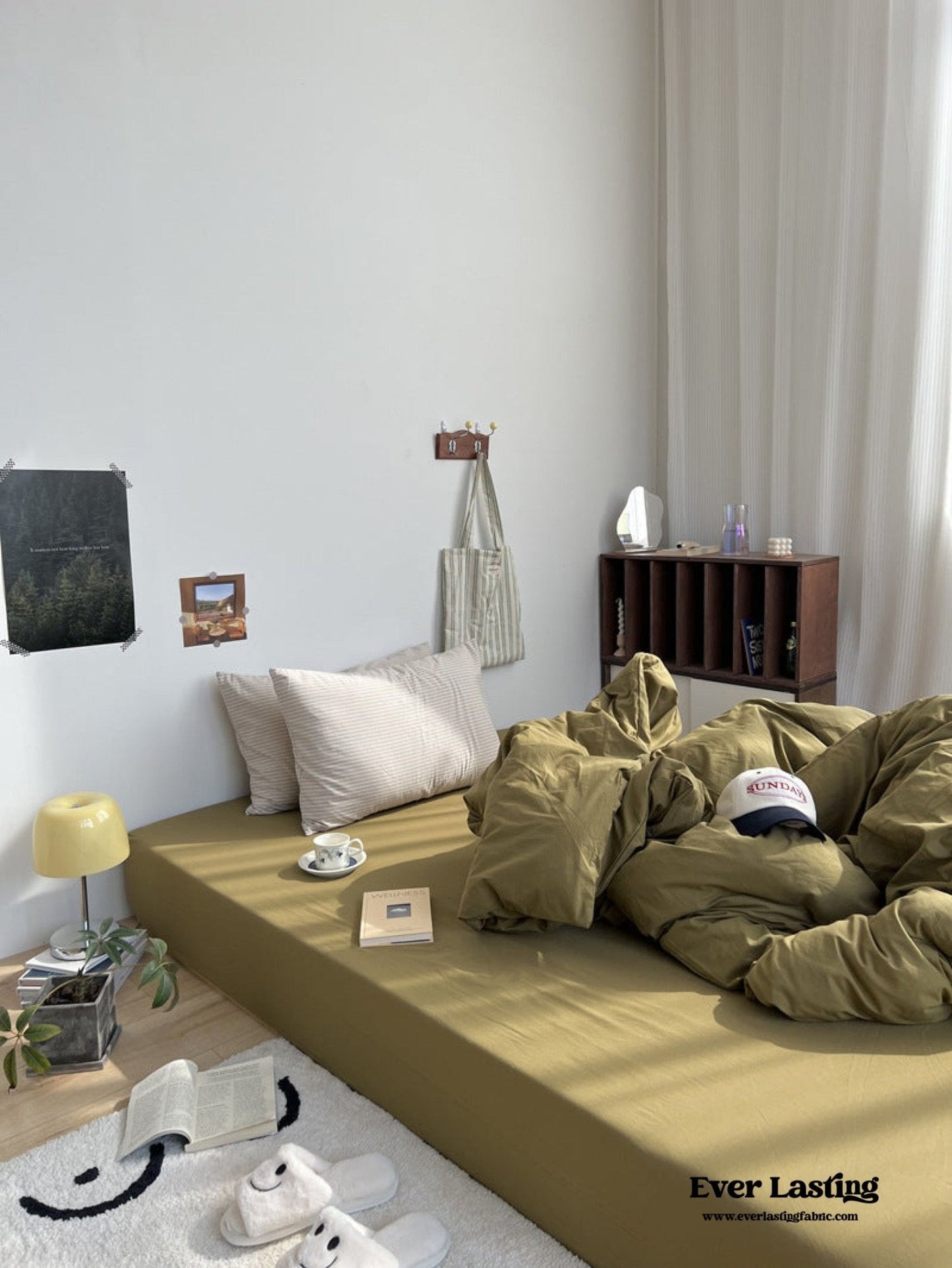 Mixed Stripe Washed Cotton Bedding Set / White + Red