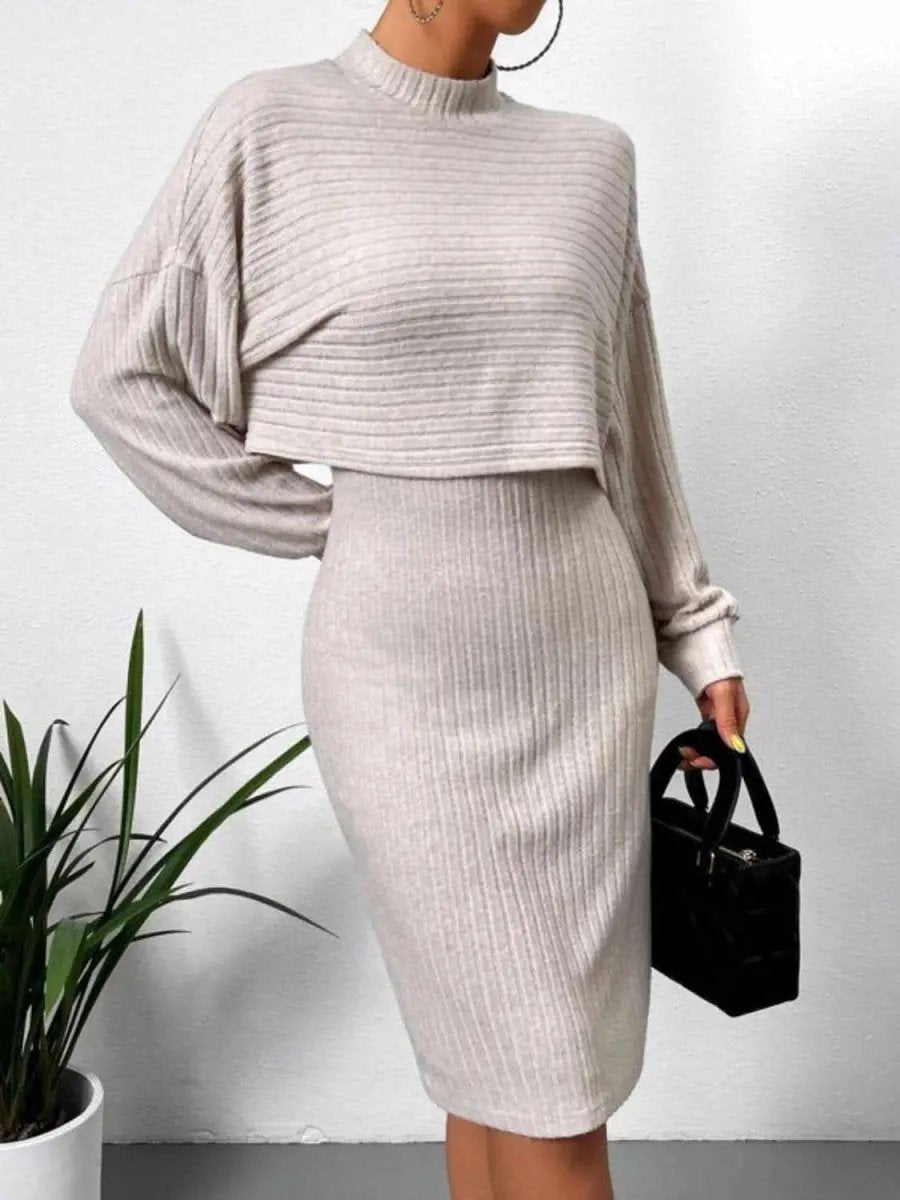Dresses Trendsi Mock Neck Dress Set Women's Elegant Two-Piece Versatile Outfit