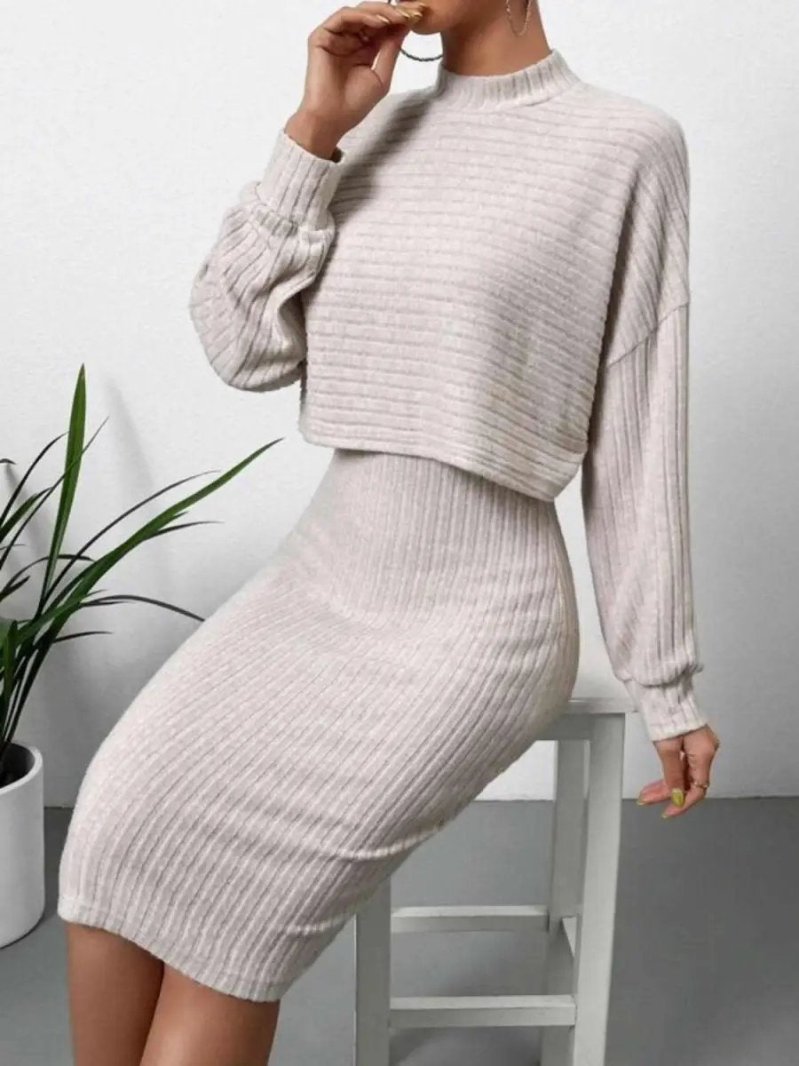 Dresses Trendsi Mock Neck Dress Set Women's Elegant Two-Piece Versatile Outfit