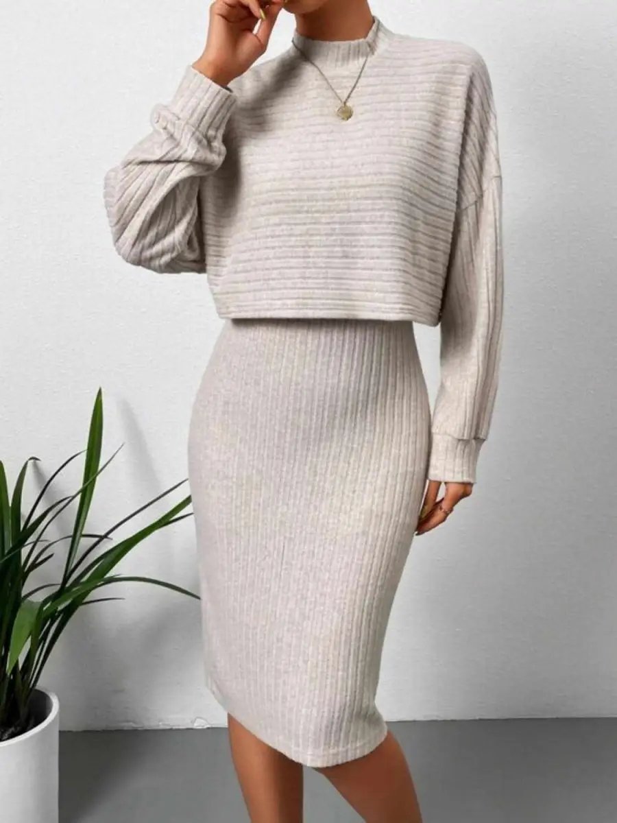 Dresses Trendsi Mock Neck Dress Set Women's Elegant Two-Piece Versatile Outfit
