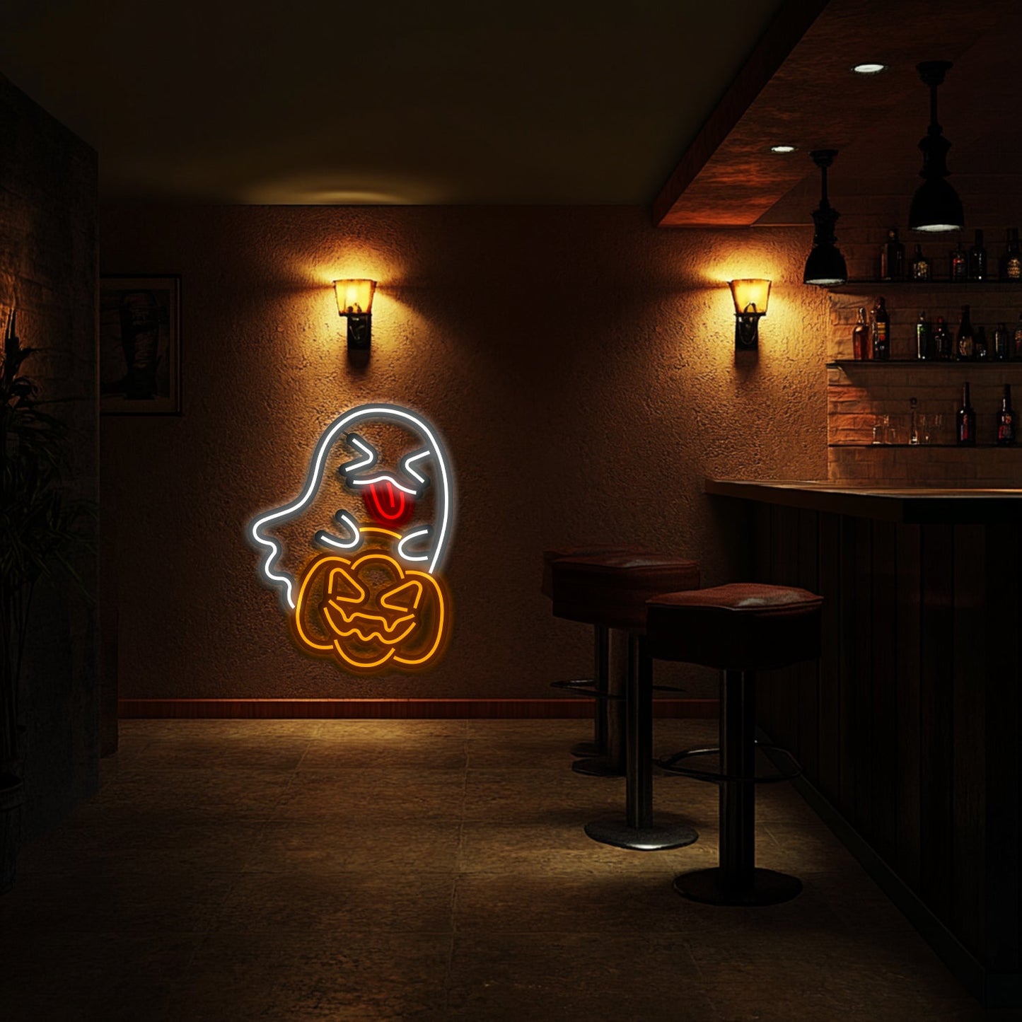 Halloween Ghost Metal Neon Wall Art- LN0206