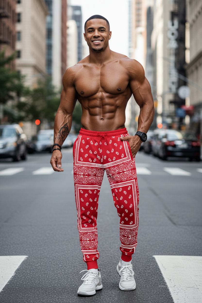 Men's 3D Bandana Print Track Pants - Paisley Streetwear Joggers - Slim Fit Athletic Sweatpants