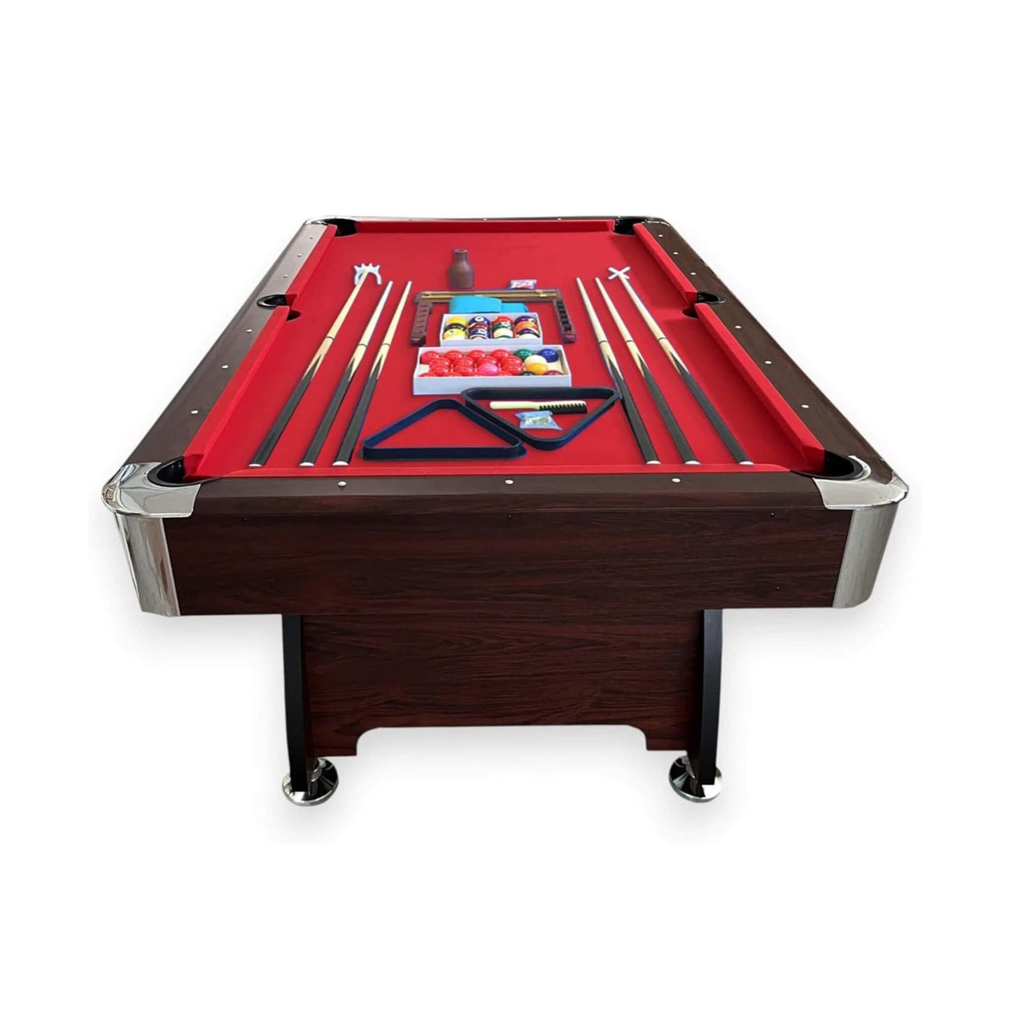 8FT Modern Red Felt Billiard Pool Table With Automatic Ball Return And Accessories Kit (SAK76139)