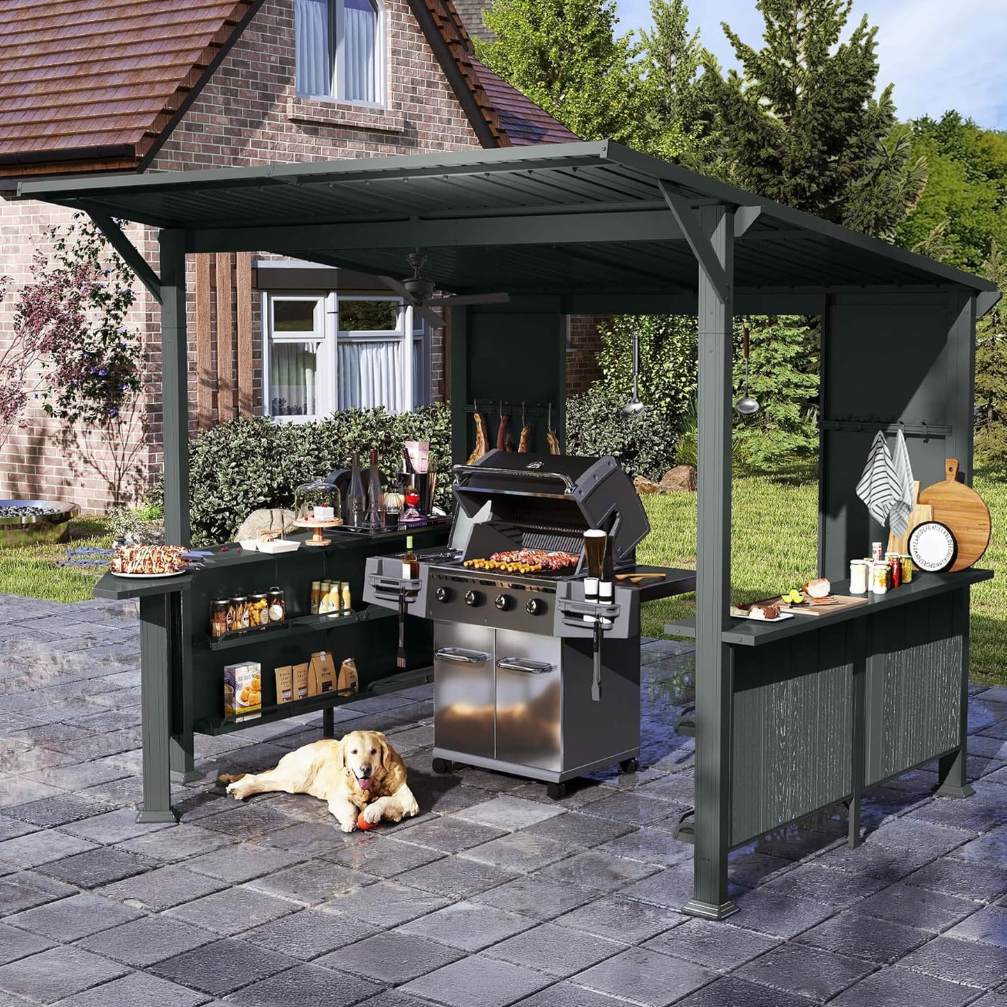 [09X10FT] Alora Modern Slanted Hardtop Alloy Steel Grill Gazebo (SAK32687)
