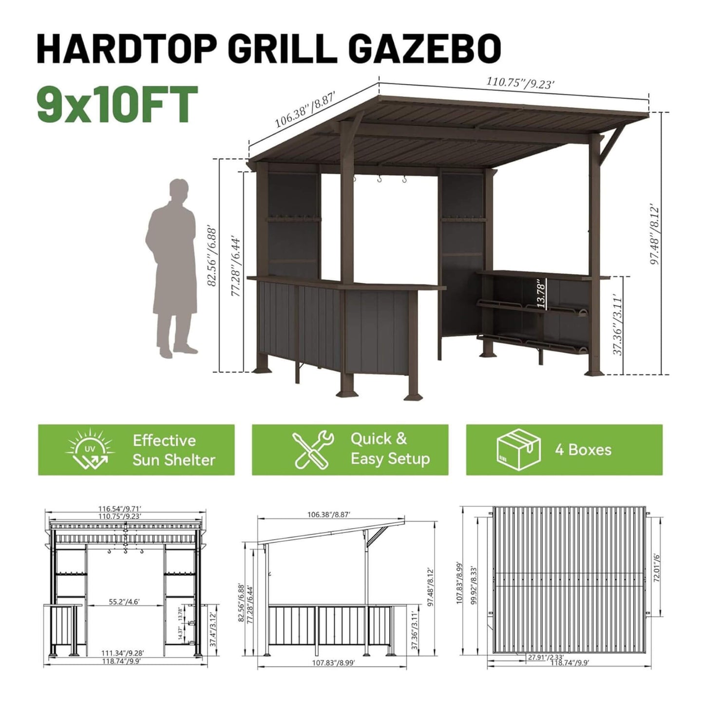 [09X10FT] Alora Modern Slanted Hardtop Alloy Steel Grill Gazebo (SAK32687)