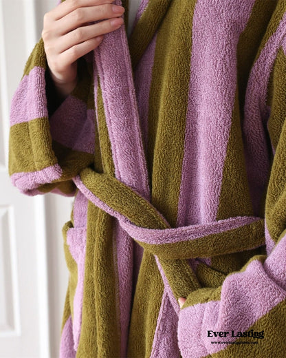 Modern Striped Cotton Bathrobe Set / Blue