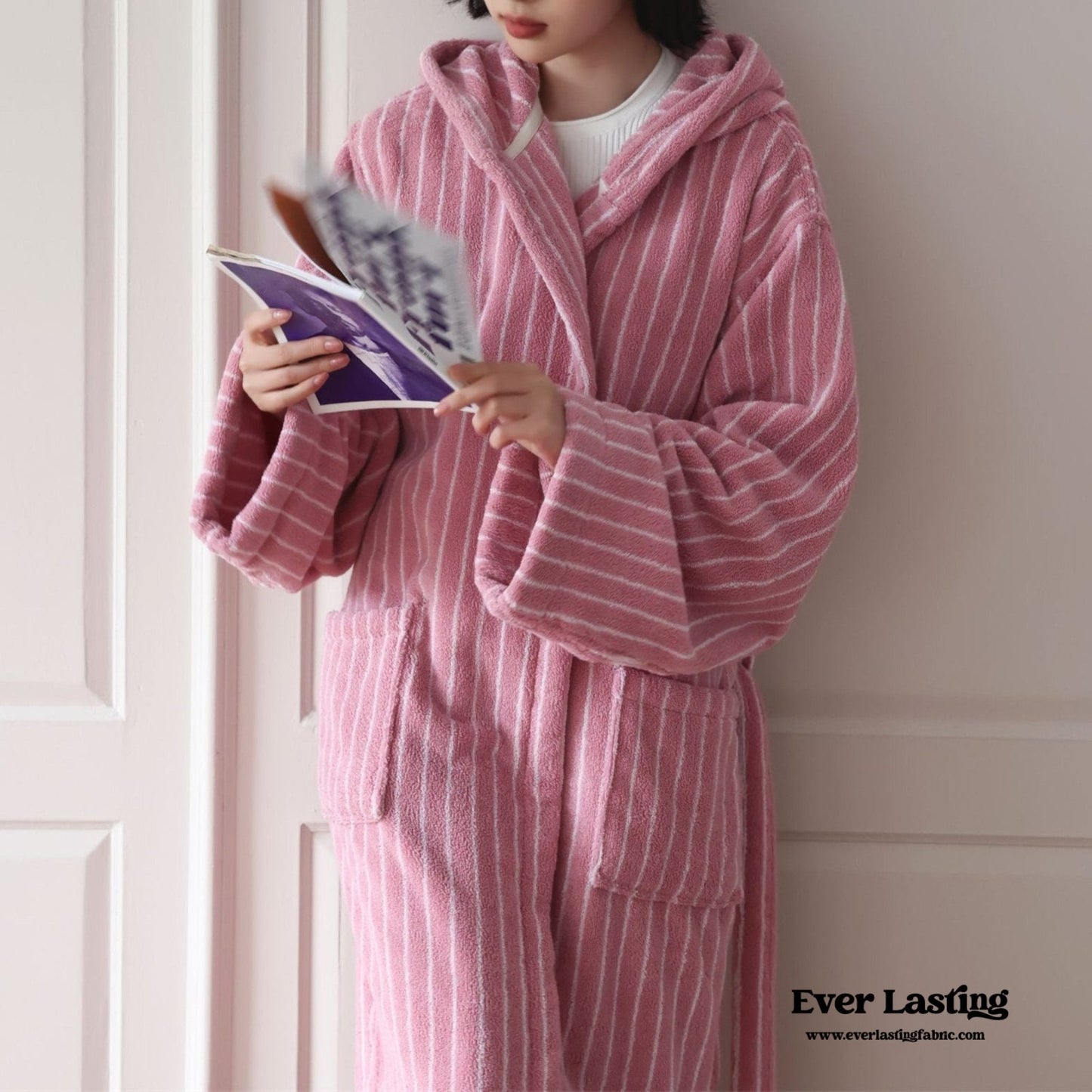 Modern Striped Cotton Bathrobe Set / Blue