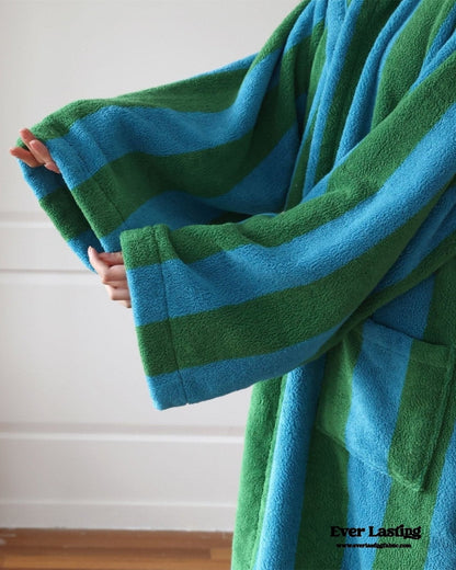 Modern Striped Cotton Bathrobe Set / Purple