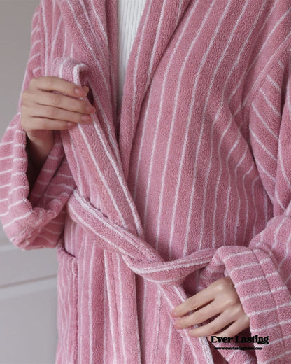 Modern Striped Cotton Bathrobe Set / Purple