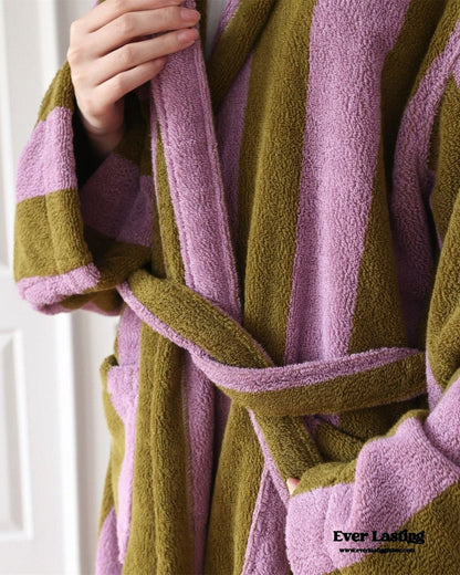 Modern Striped Cotton Bathrobe Set / Purple