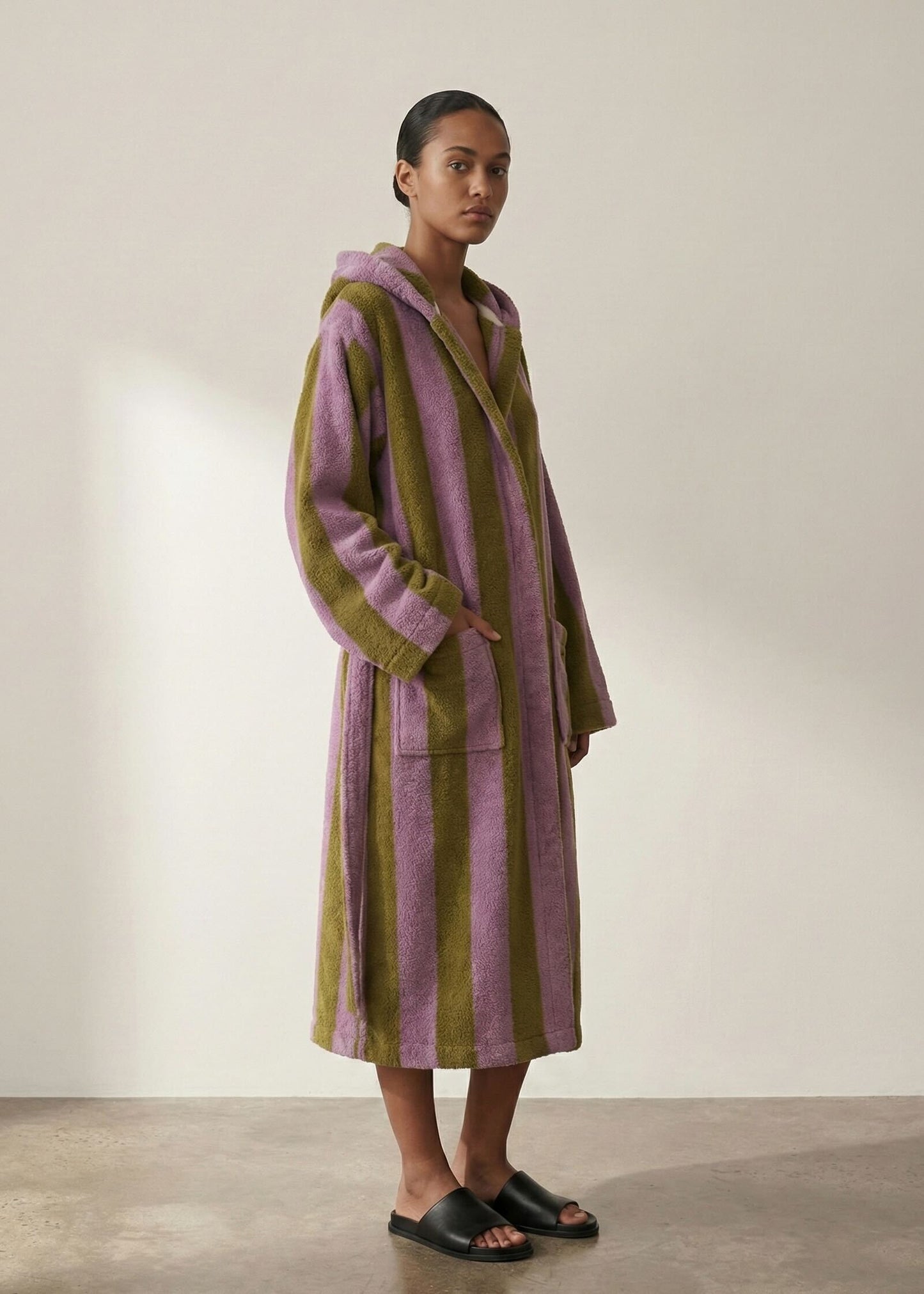 Modern Striped Cotton Bathrobe Set / Purple