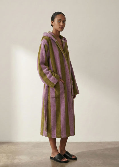 Modern Striped Cotton Bathrobe Set / Purple