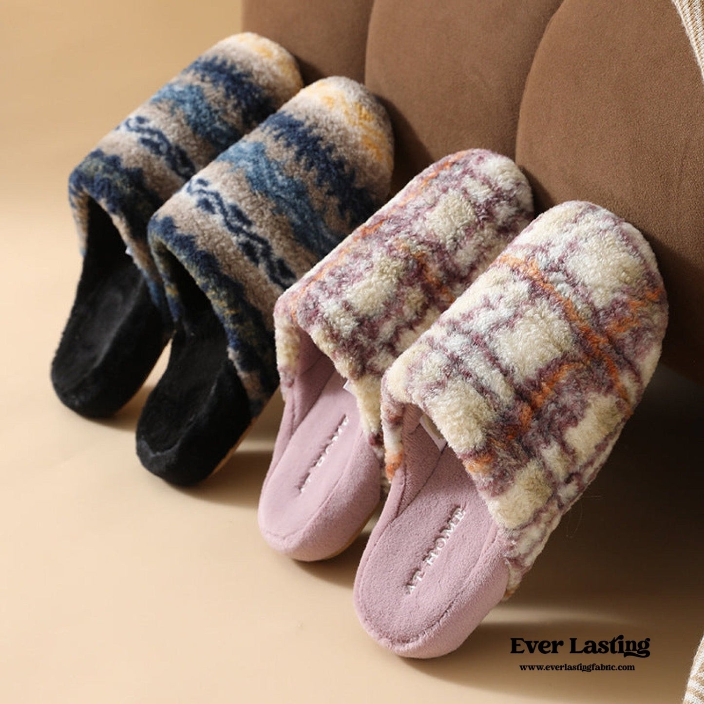 Modern Warm House Slippers / Blue Striped