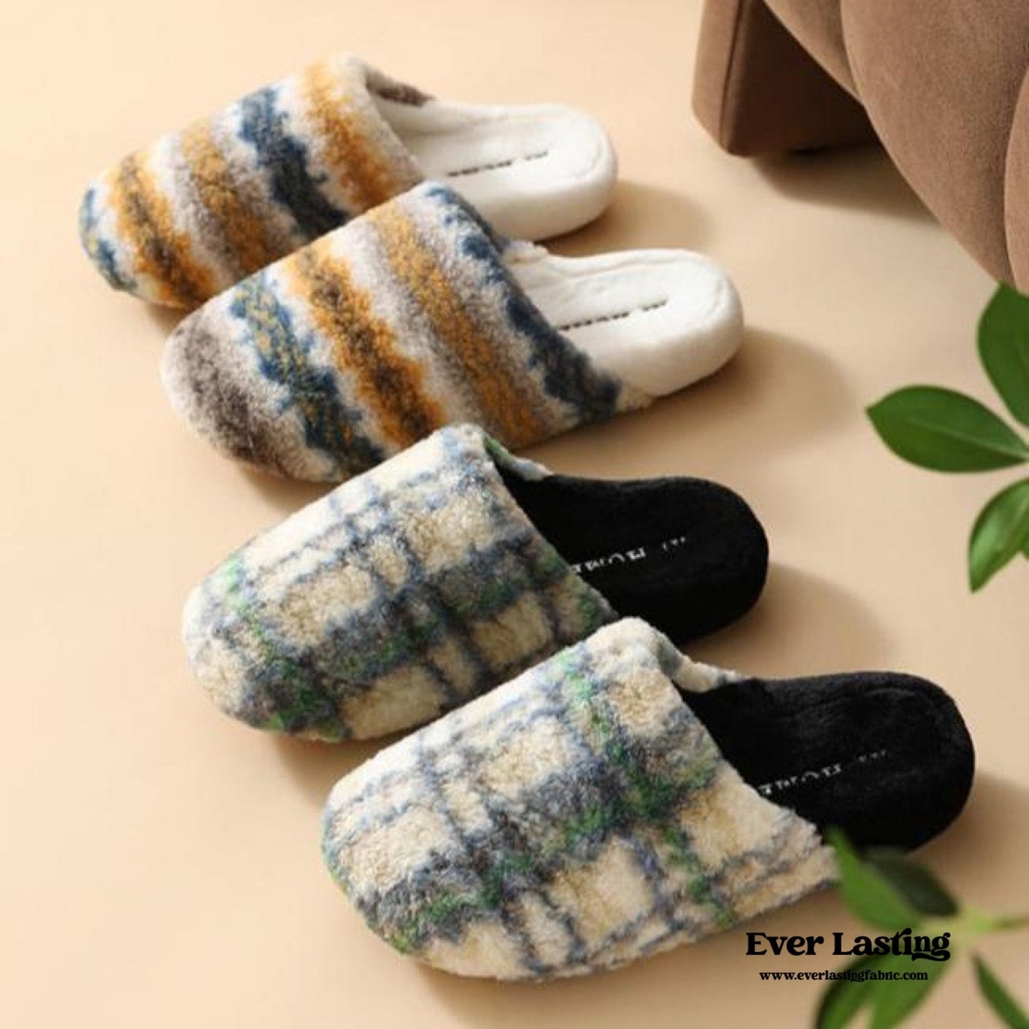 Modern Warm House Slippers / Blue Striped