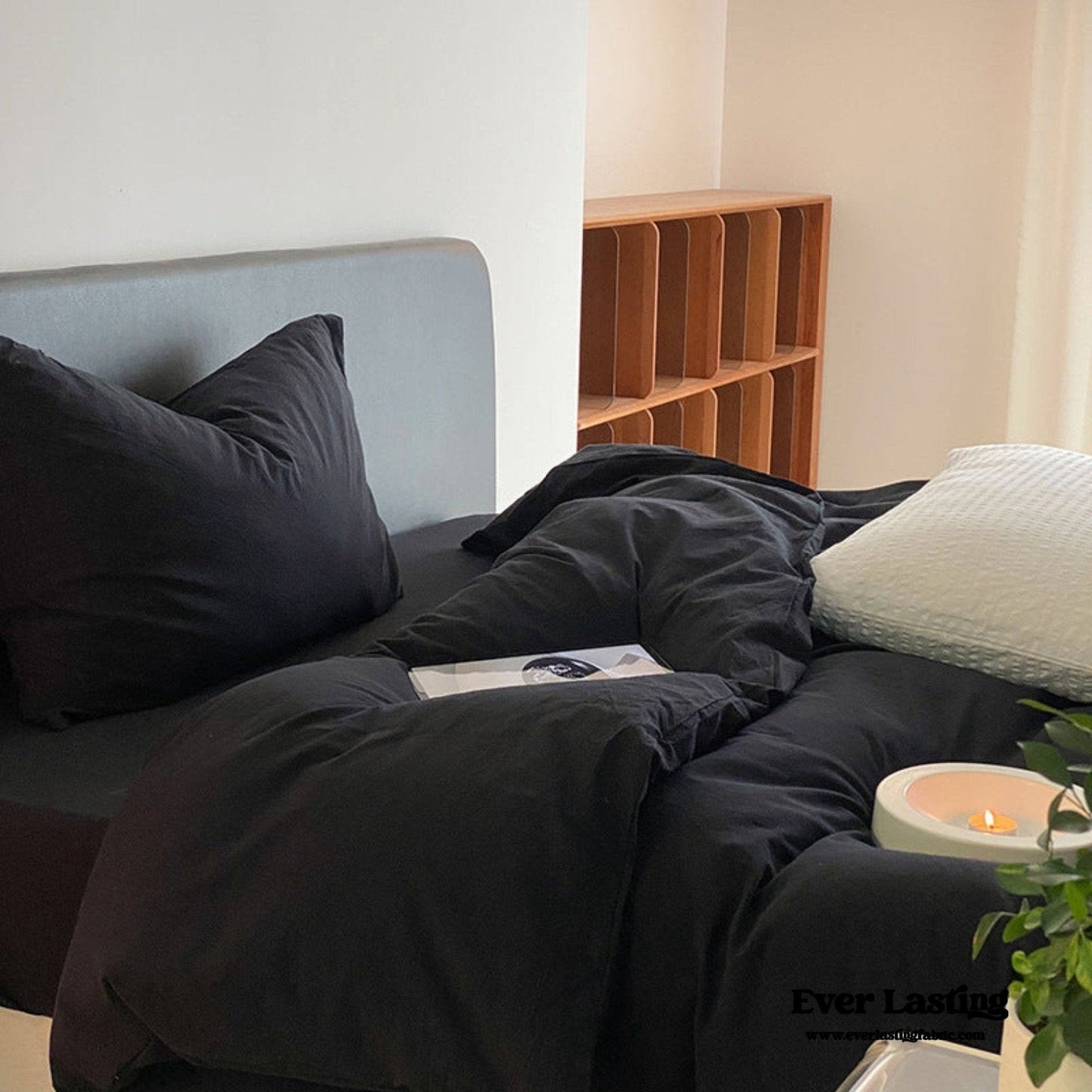Modern Washed Cotton Bedding Set / Black