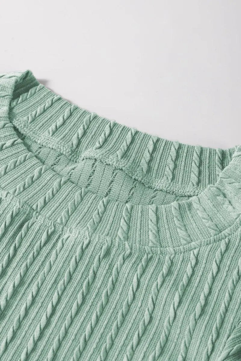 Accessories Love Salve Green Textured Top Women's Daily Wear Flutter Sleeve Blouse - Summer Ready