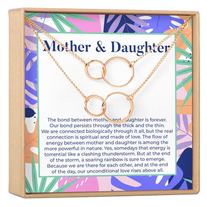 Mother & Daughter Double Circles Necklace Set