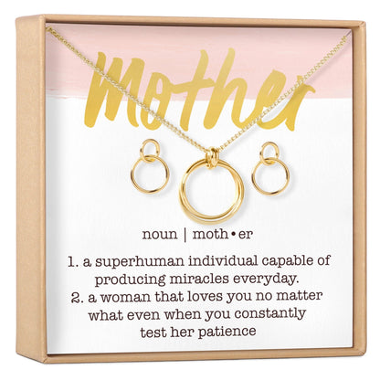 Mother Linked Circles Earring and Necklace Jewelry Set