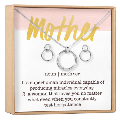 Mother Linked Circles Earring and Necklace Jewelry Set