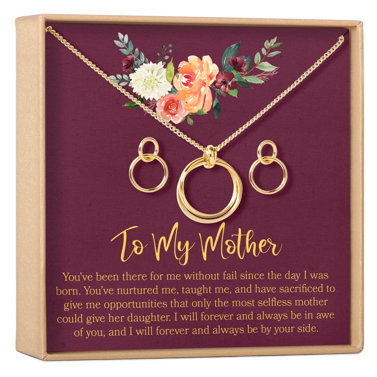 Mother Linked Circles Earring and Necklace Jewelry Set