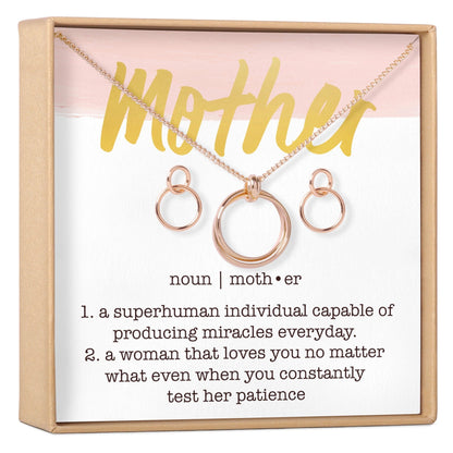 Mother Linked Circles Earring and Necklace Jewelry Set