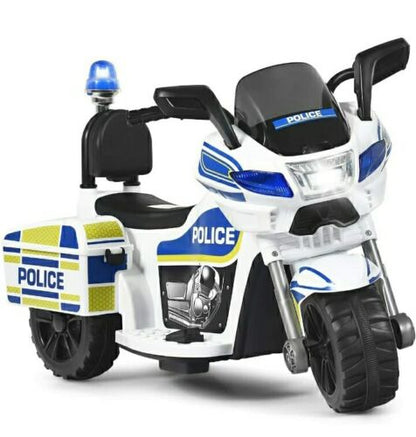Motocicleta Eléctrica de 3 Ruedas para Niños y Niñas con Diseño de Policía para Montar en Bicicleta