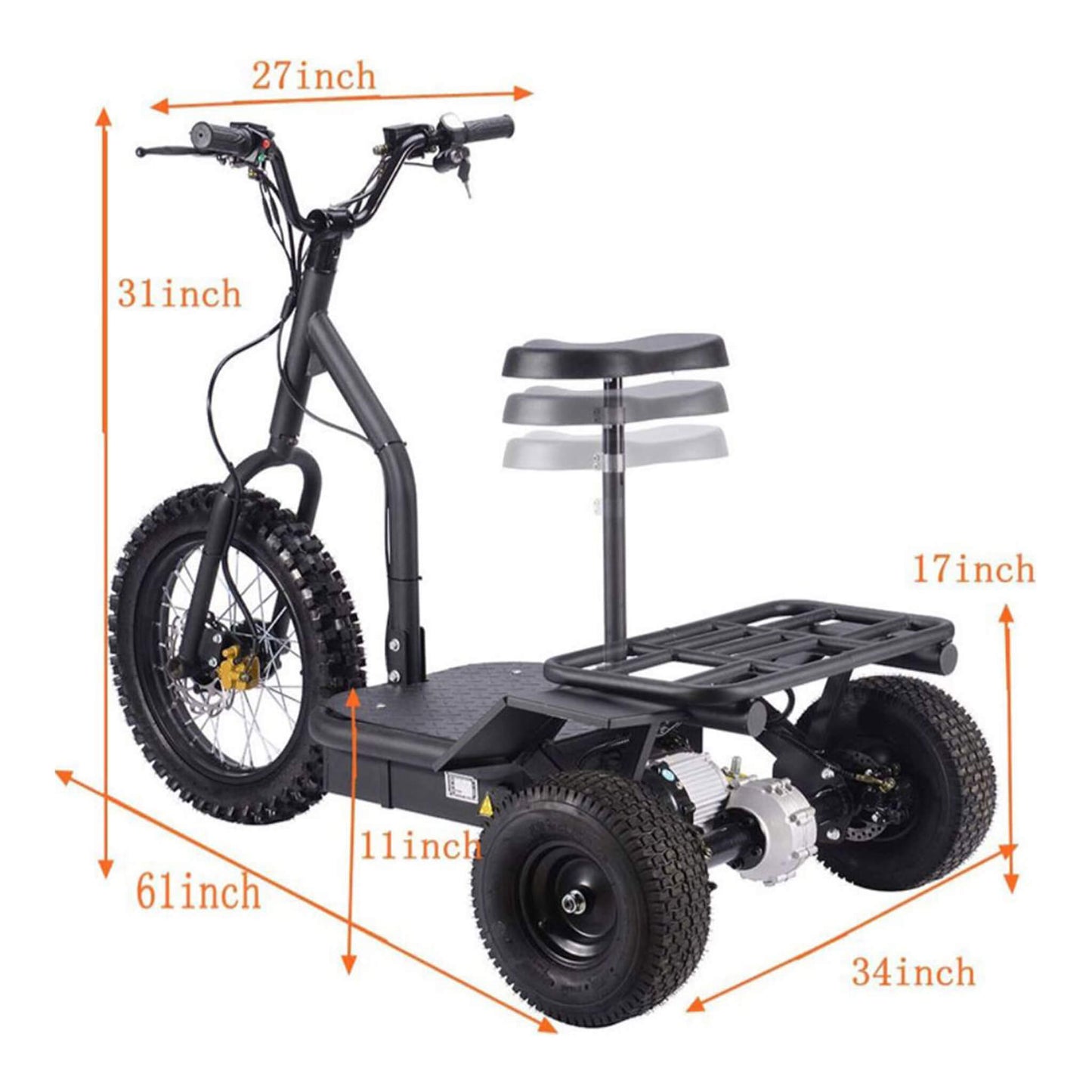 MotoTec 48V 1200W Electric Trike Three Wheel Scooter (SAK70549)