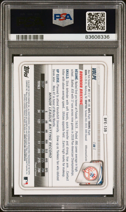 Graded 2020 Topps Bowman 1st Edition Anthony Volpe #BFE139 Sky Blue Foil Rookie RC Baseball Card PSA 10 Gem Mint