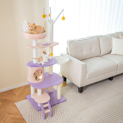 Multi-level Cat Tower with Sisal Covered Scratching Posts-M