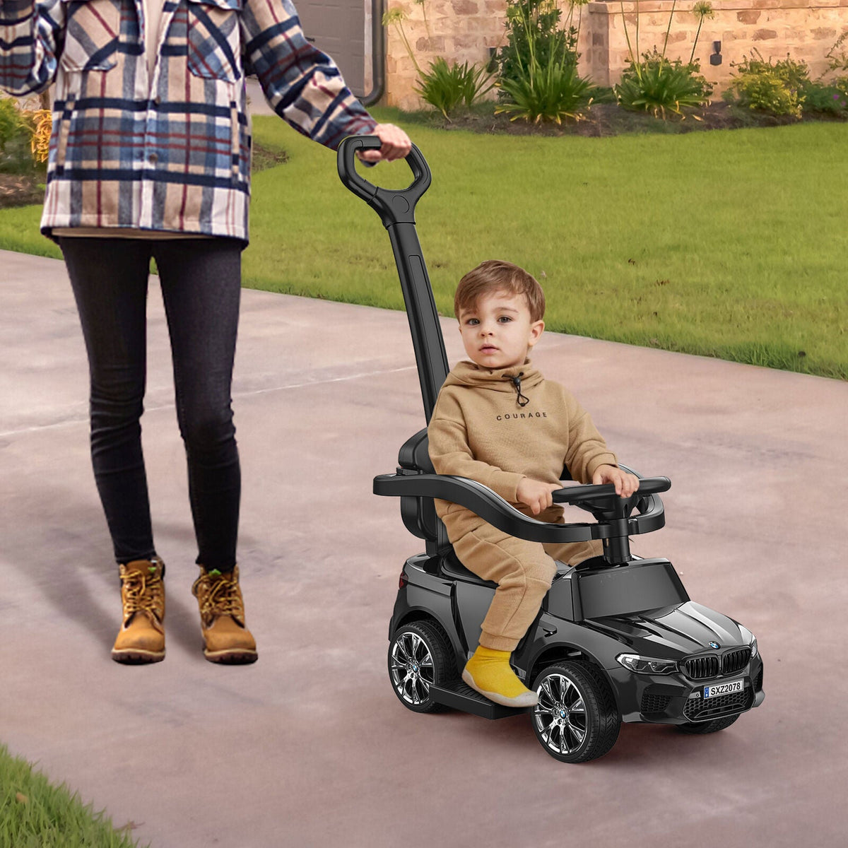 Music-Infused Ride-On Car with Safety Bar for Toddlers and Kids