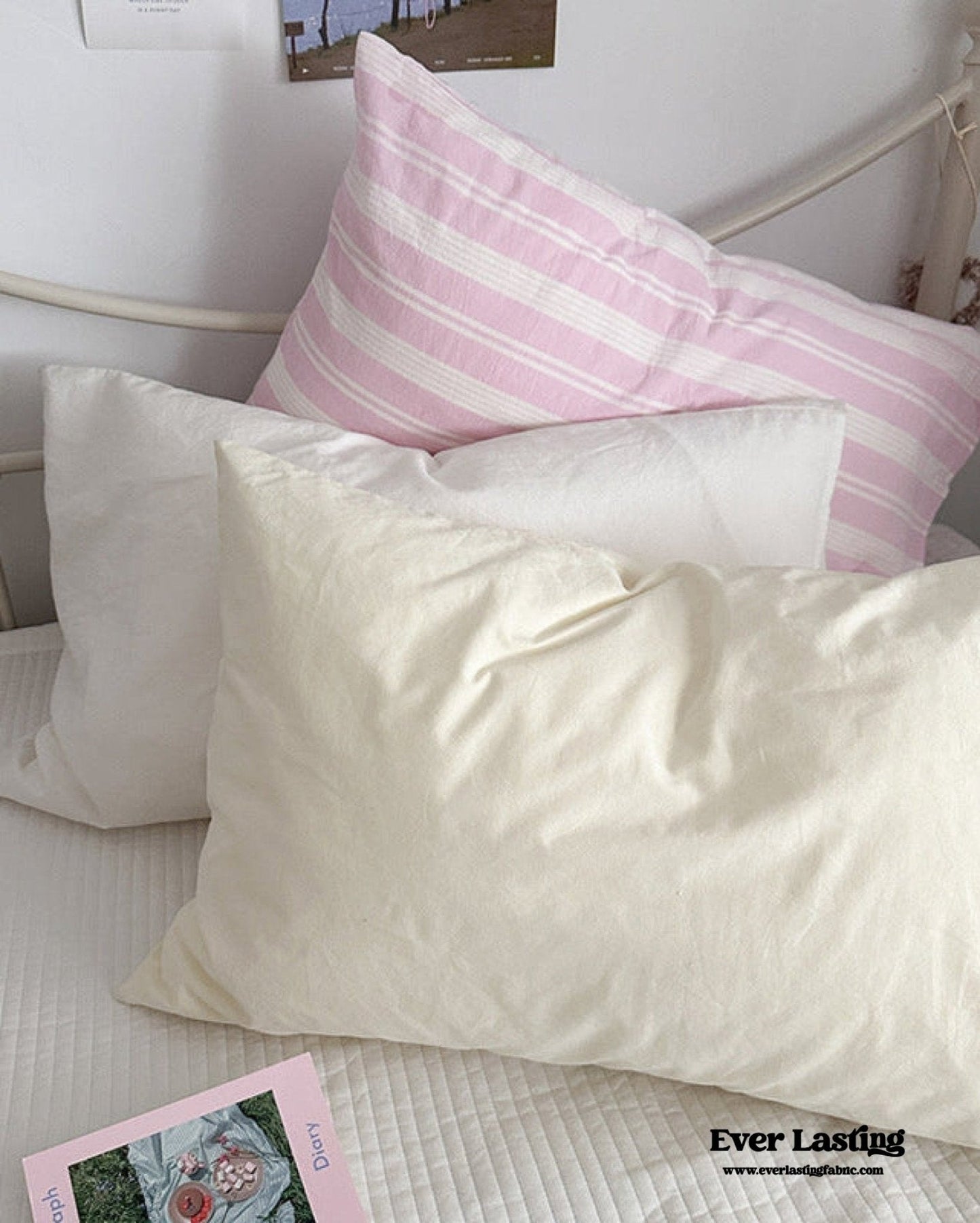 Muted Blush Cotton Pillowcase / Yellow
