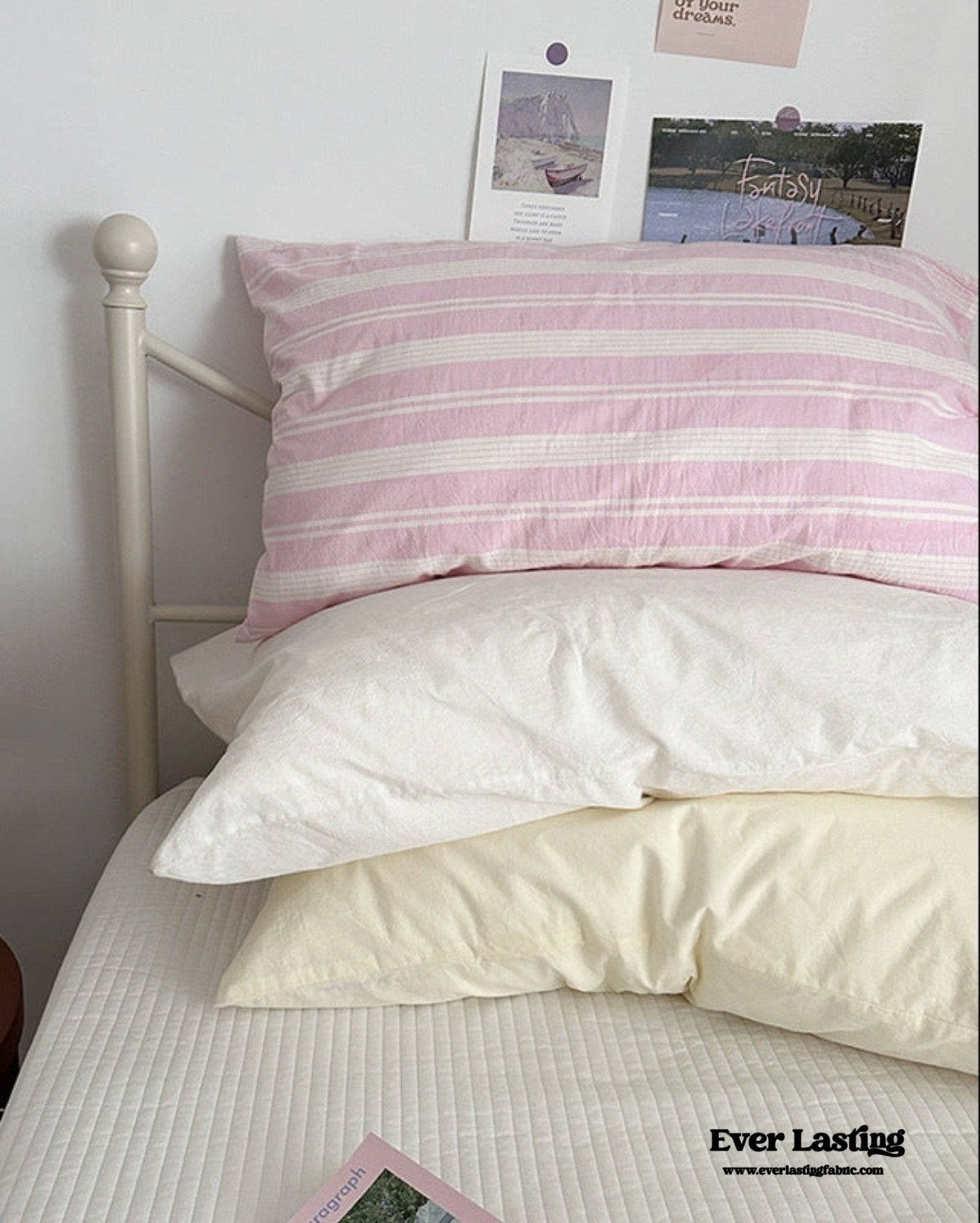 Muted Blush Cotton Pillowcase / Yellow