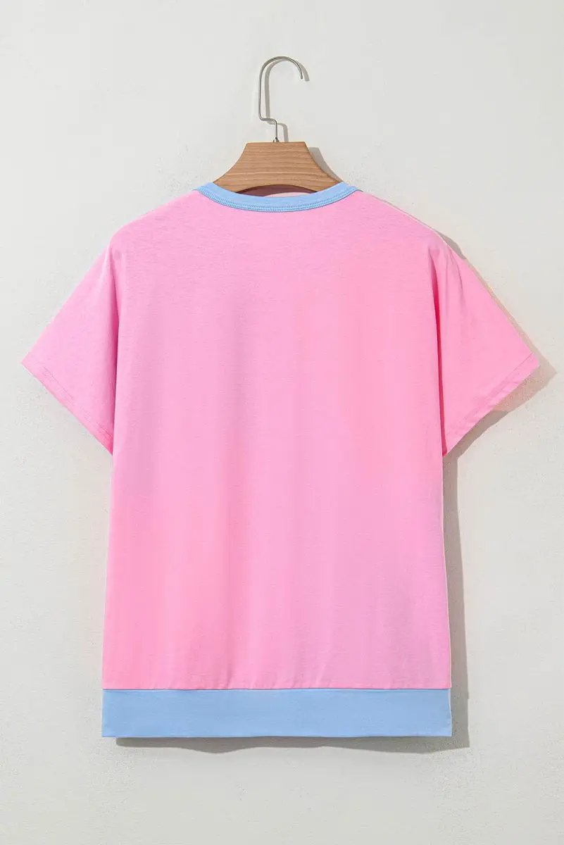 Accessories Love Salve Two-Tone Collared T-Shirt Women's Daily Casual Top - Half Button, Color Block