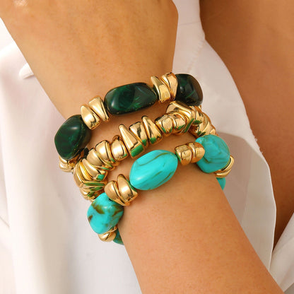 Vintage Irregular Resin Silver Chip Bracelet Set